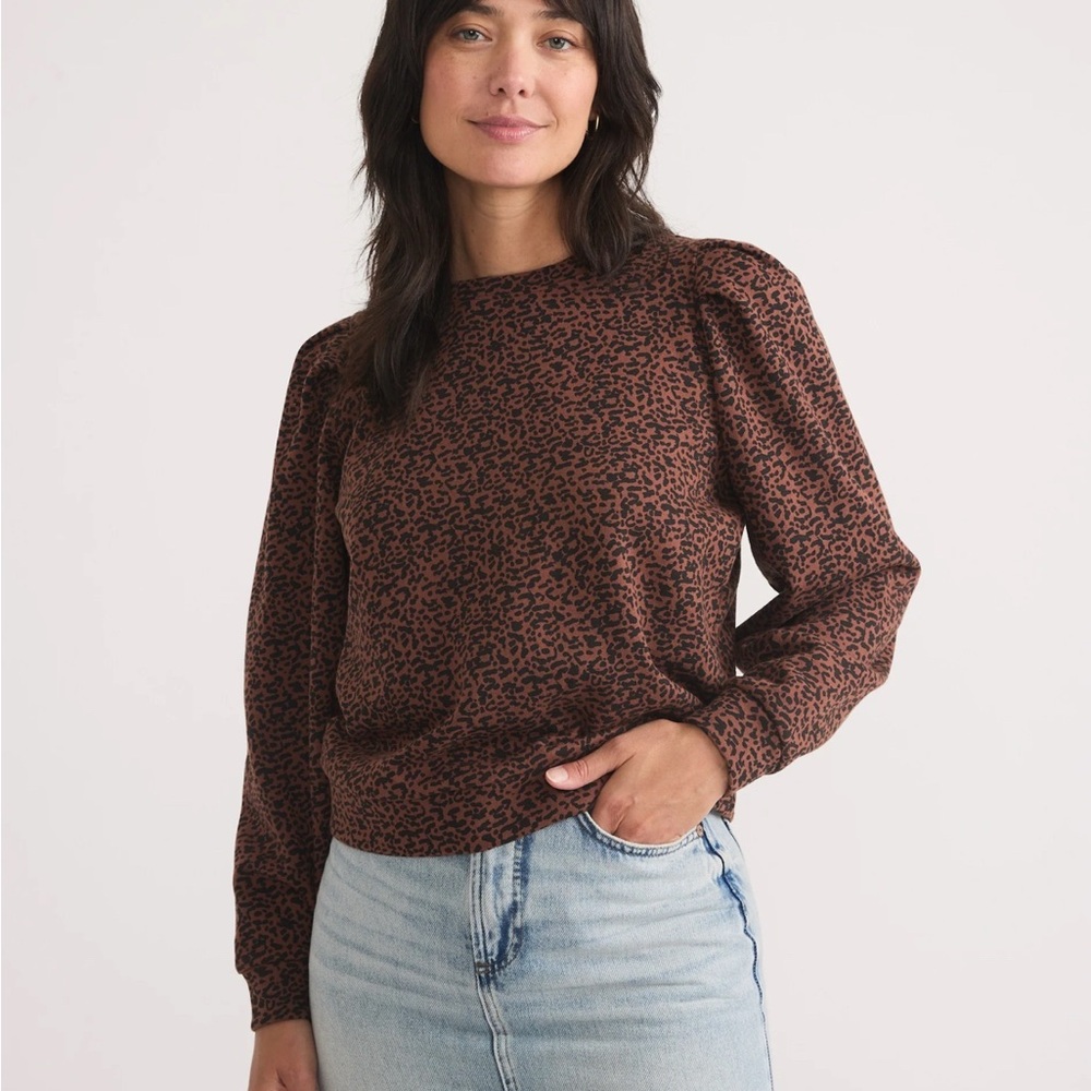 Marine Layer Enya Puff Sleeve Sweatshirt, Deep Cheetah, size M